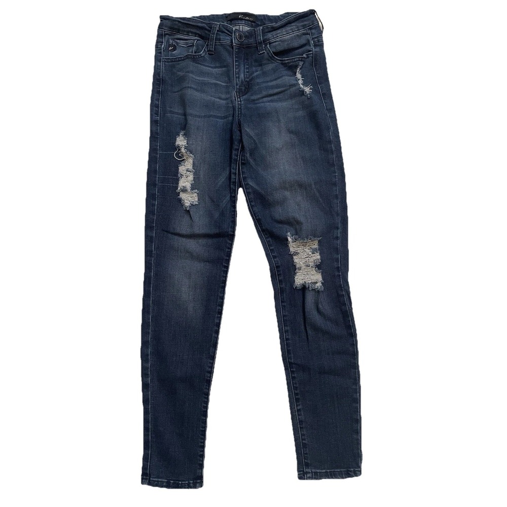 KanCan Women's Jeans Size 27 Mid Rise Skinny Distressed Medium Wash Denim‎ Blue